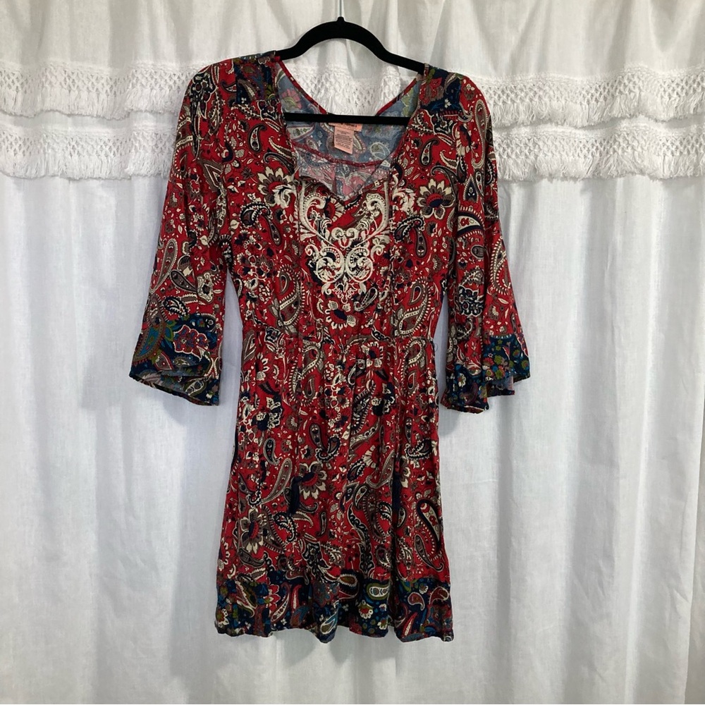 Flying Tomato bohemian multicolor fit and flare mini dress bell sleeves size M